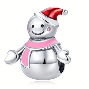 Festive Snowman Charm with Red Hat and Pink Scarf
